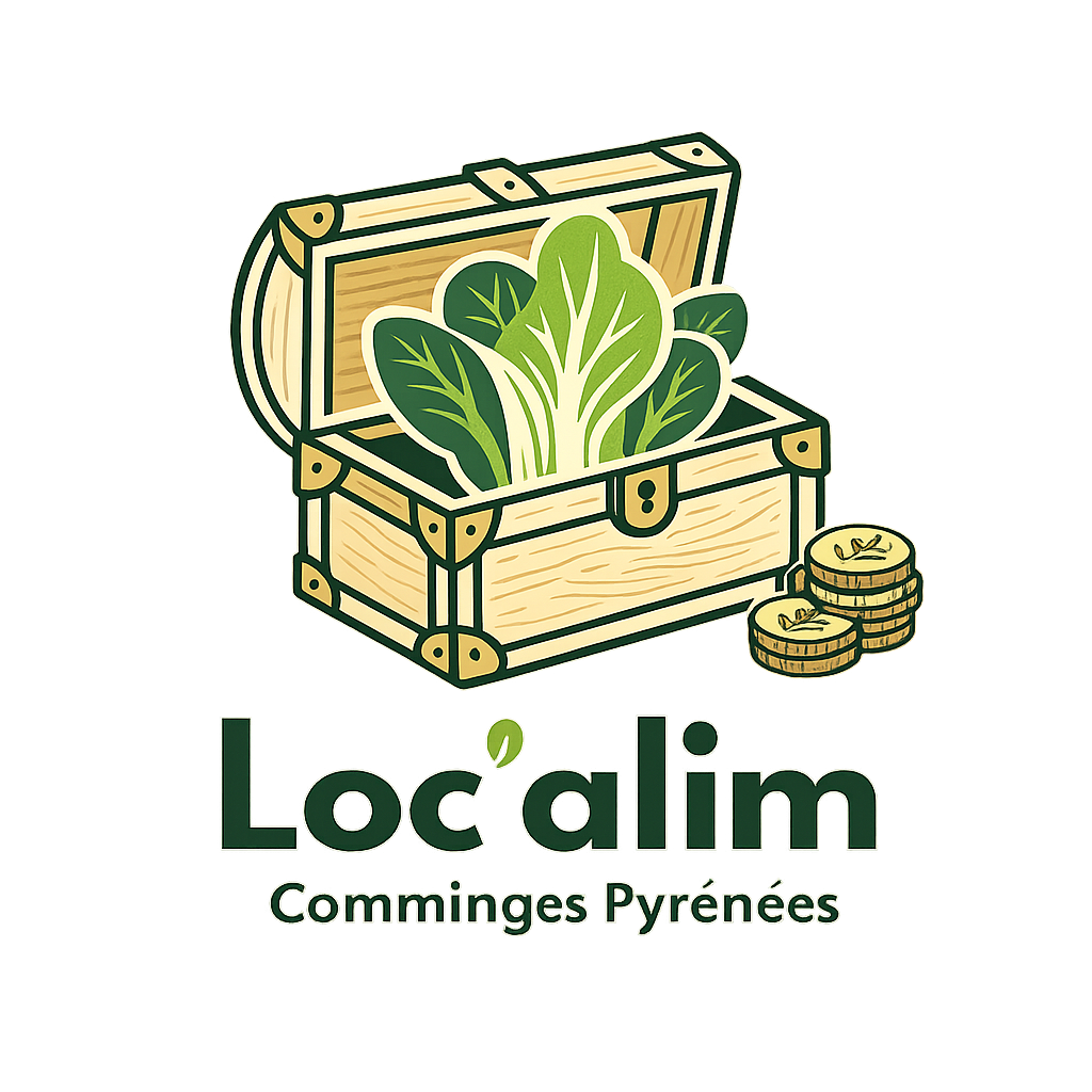 Logo de l'association et caisse alimentaire Loc'alim Comminges Pyrénées